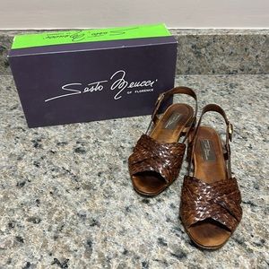 Sesto Meucci Ola Dark Tan woven slingback sandals Sz 8.5